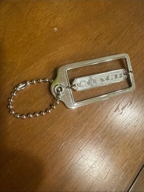 COACH Silver Rectangular Logo Keychain Charm